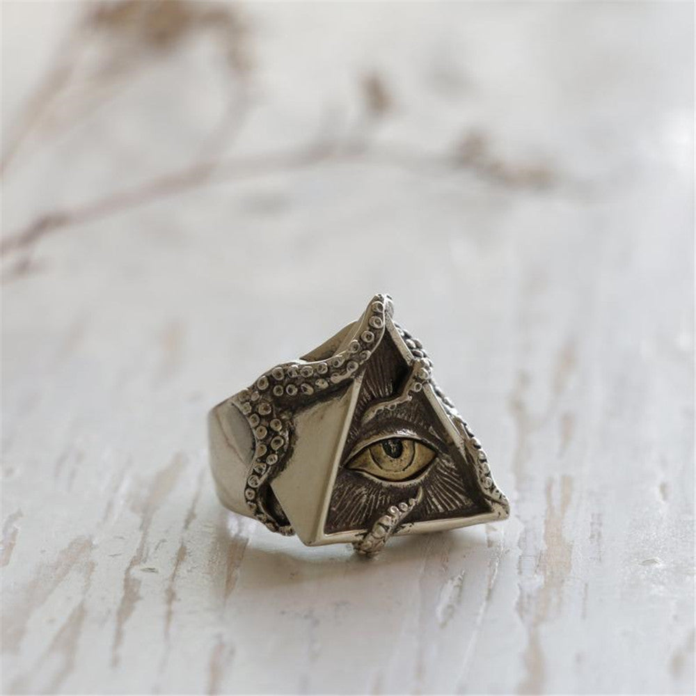 Wholesale Eye of Horus Men's Octopus Triangle Eye Ring